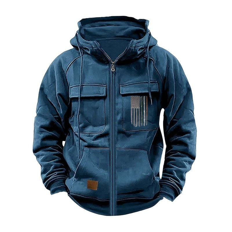 Printed Loose Zip Casual Hooded Sweatshirt