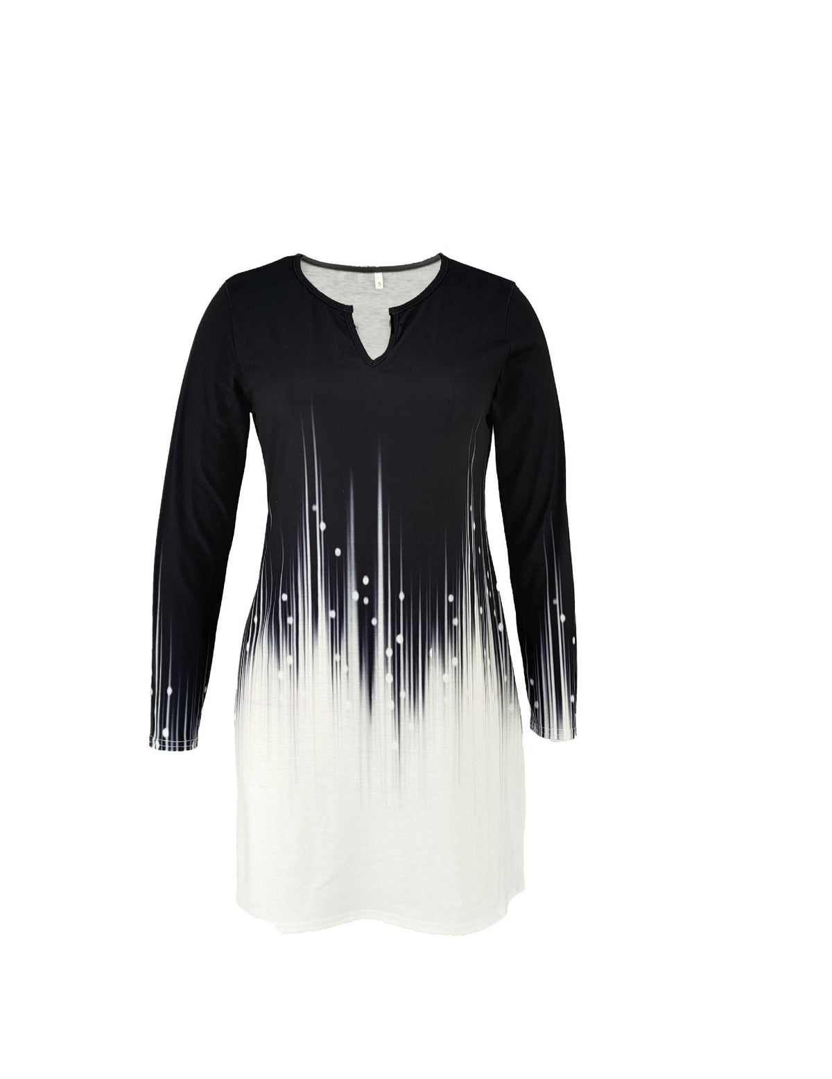 V-neck Black And White Meteor Long Sleeve Slim Fit Dress