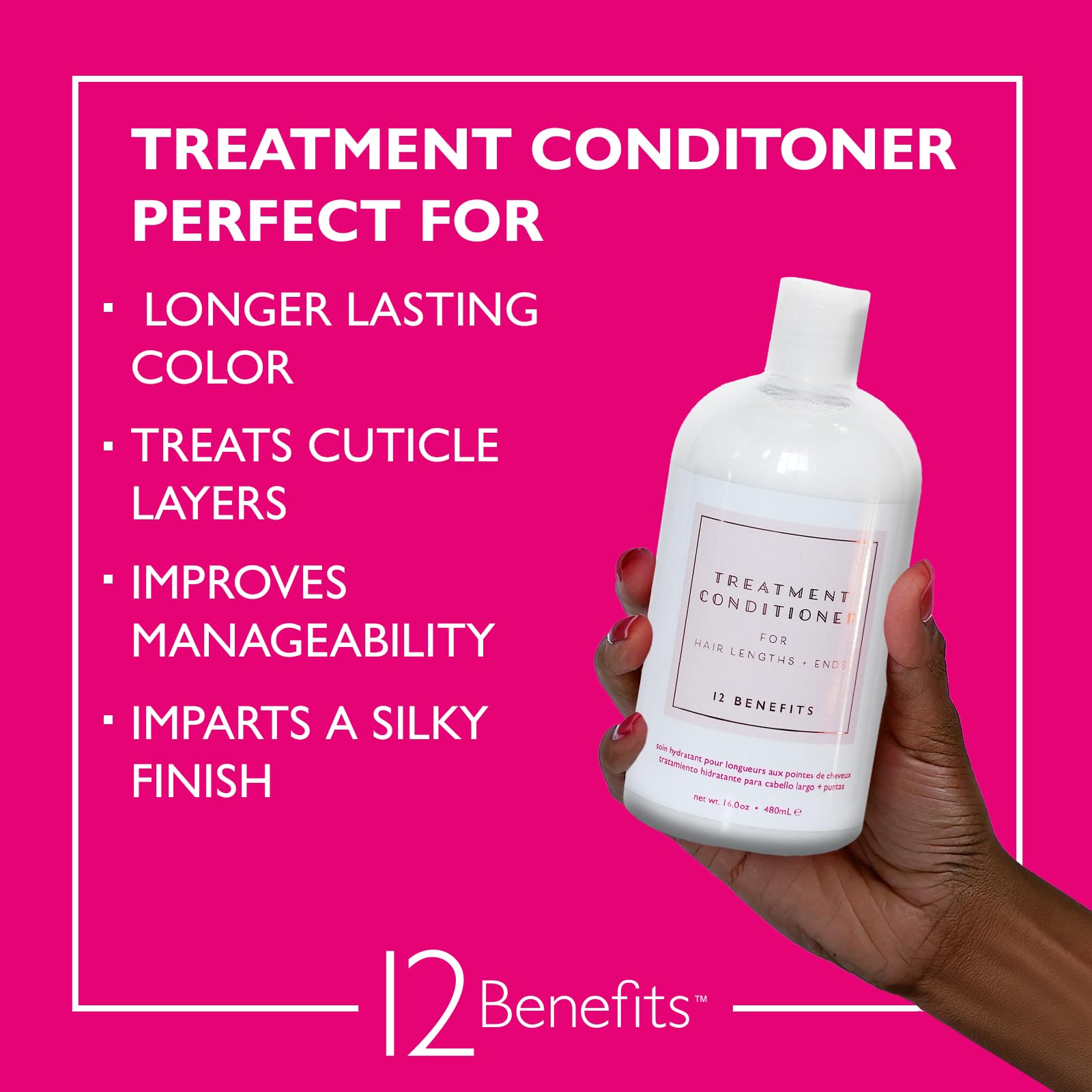 12 Benefits Sulfate-Free Hydrating Hair Conditioner – Argan, Avocado, Marula, Grapeseed Oils + Noni Berry (2 oz)