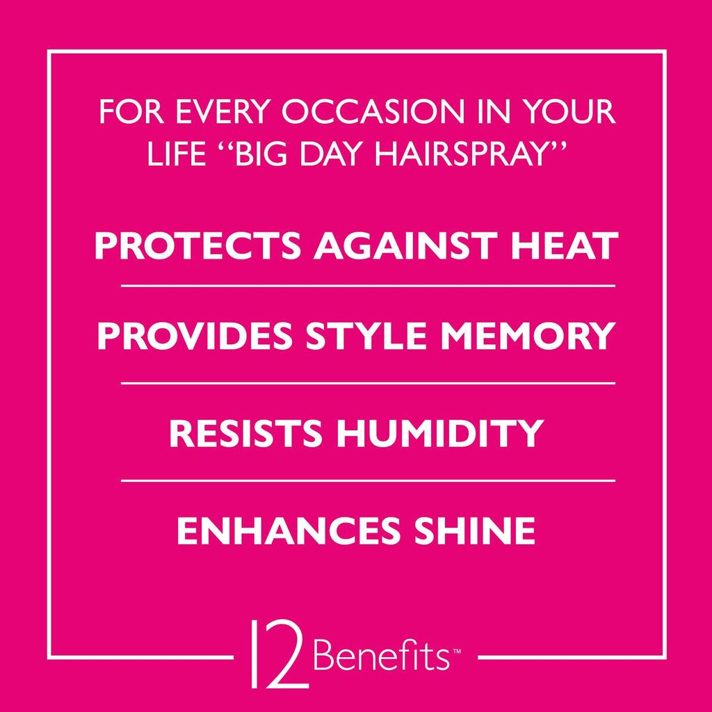 12 Benefits Big Day Hairspray – Long-Lasting Hold, Heat Protection & Humidity Shield (8 Oz)