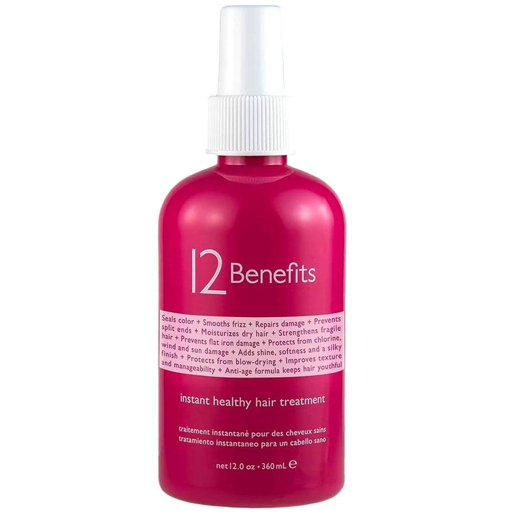 12 Benefits Instant Healthy Hair Treatment – Leave-In Conditioner Spray with Silk Fibre Protein & Quaternium 39 (12 Fl Oz)
