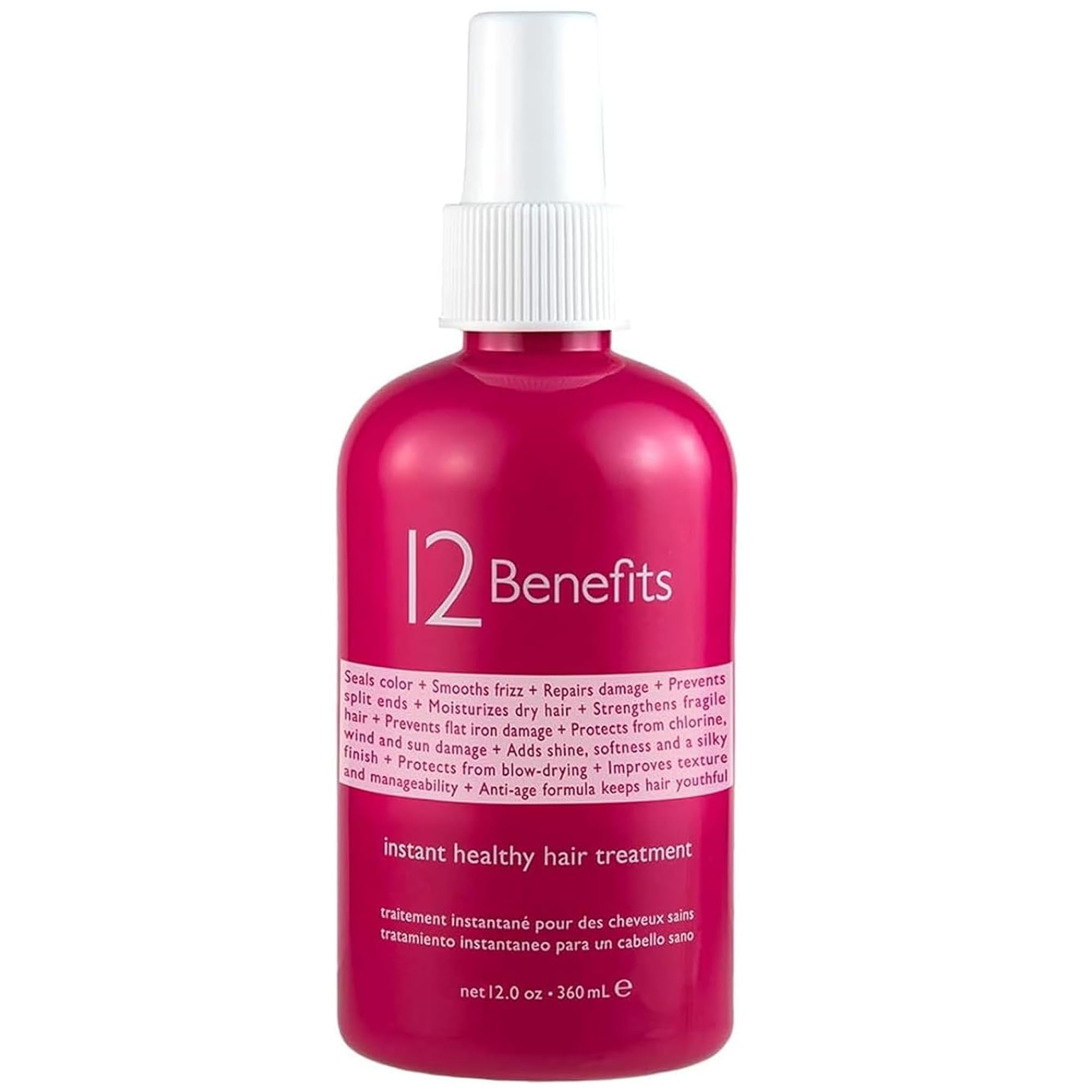 12 Benefits Instant Healthy Hair Treatment – Leave-In Conditioner Spray with Silk Fibre Protein & Quaternium 39 (12 Fl Oz)