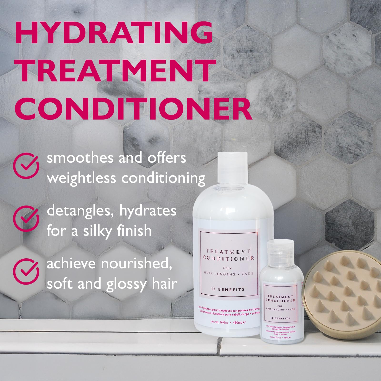 12 Benefits Sulfate-Free Hydrating Hair Conditioner – Argan, Avocado, Marula, Grapeseed Oils + Noni Berry (2 oz)