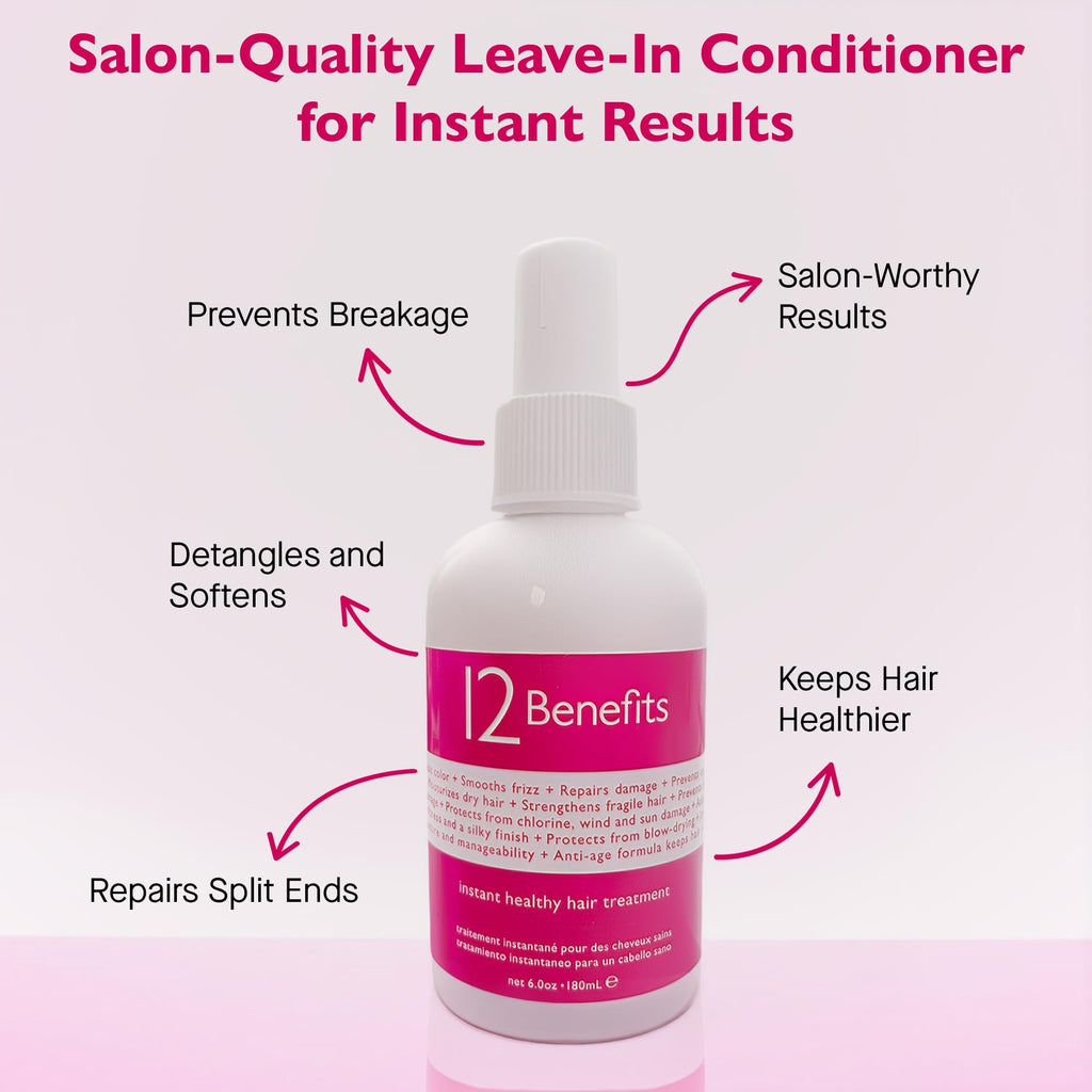 12 Benefits Leave-In Conditioner Spray – Instant Frizz Control, Detangling & Heat Protection (6 fl oz)