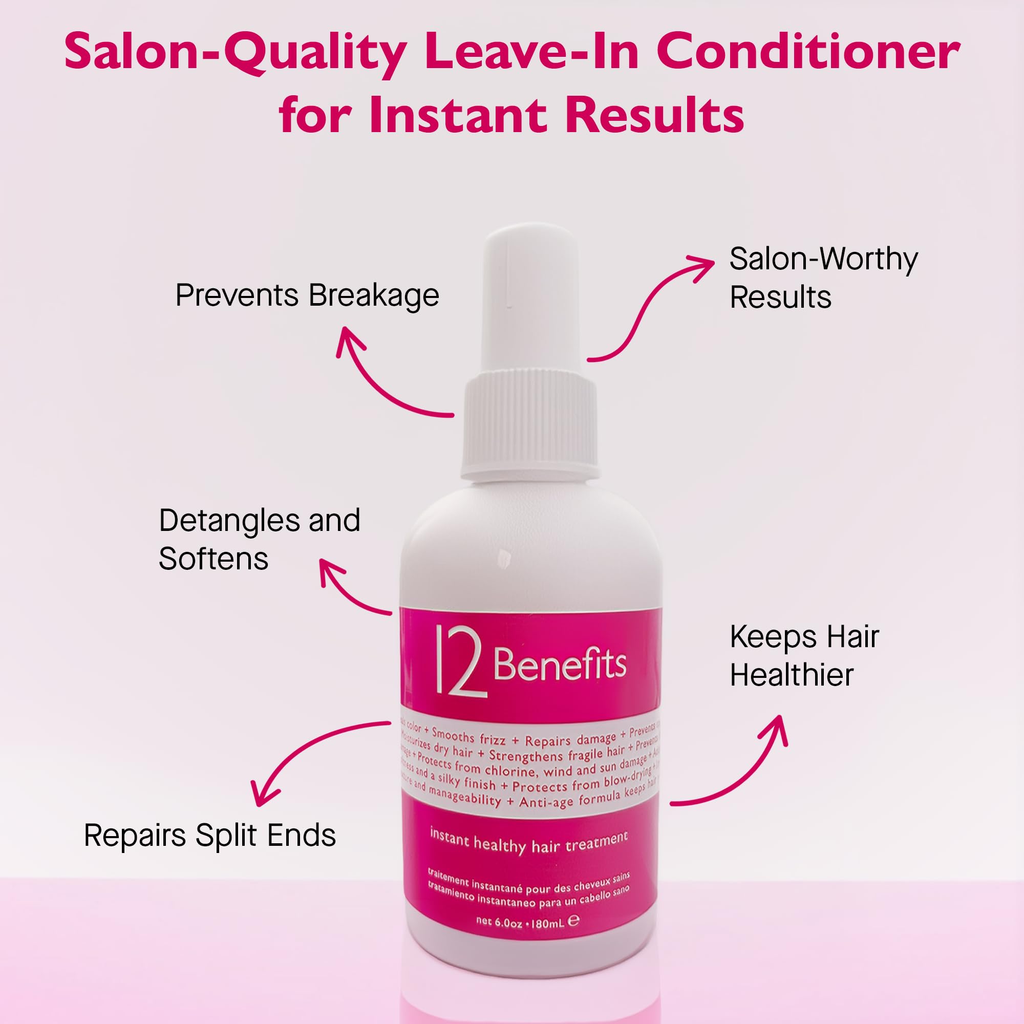 12 Benefits Leave-In Conditioner Spray – Instant Frizz Control, Detangling & Heat Protection (6 fl oz)