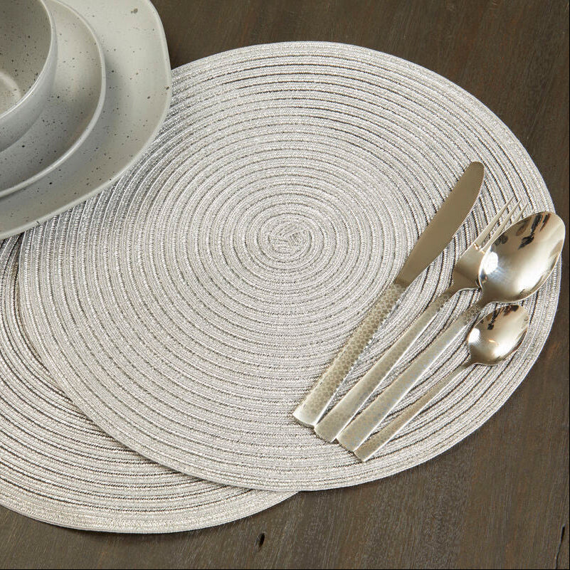 Alice Silver Woven Round Placemat with Spiral Design