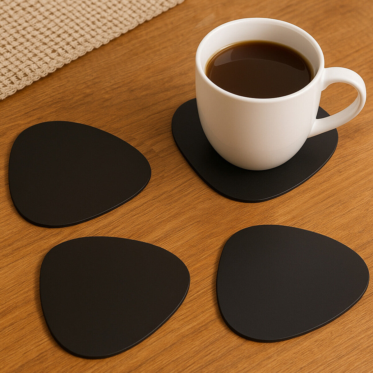 Catlins Pebble 4 Piece Black Leather Placemats