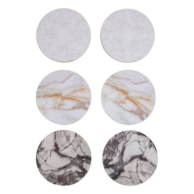 Mimo 6 Piece Marble Effect Assorted Cork Coasters
