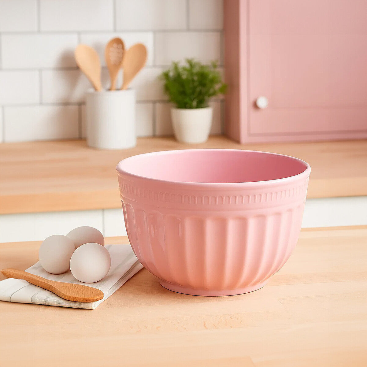 Alden Pink Melamine Medium Fluted Mixing Bowl