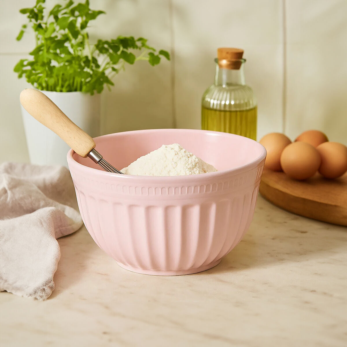 Alden Pink Melamine Large Fluted Mixing Bowl