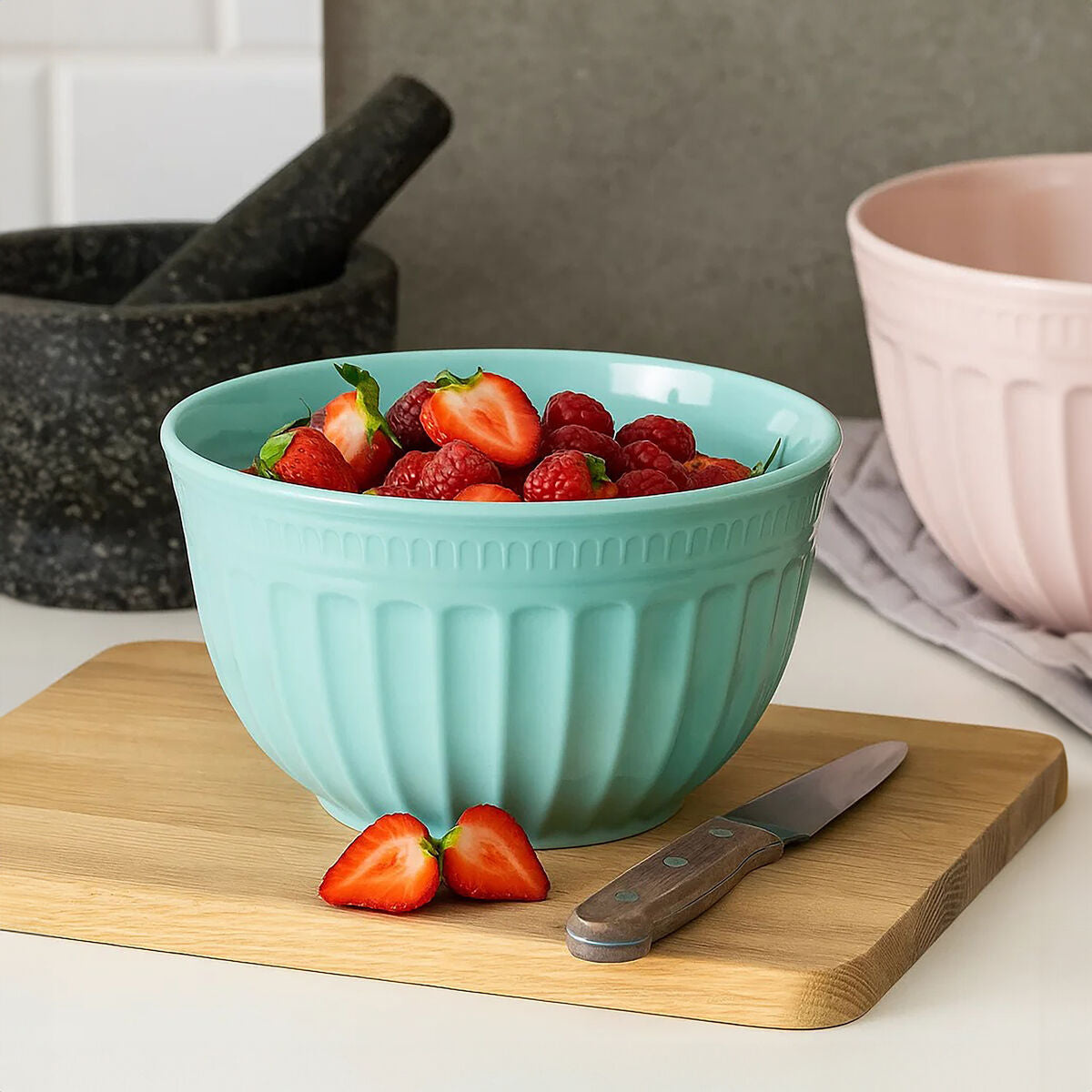 Alden Green Melamine Large Fluted Mixing Bowl