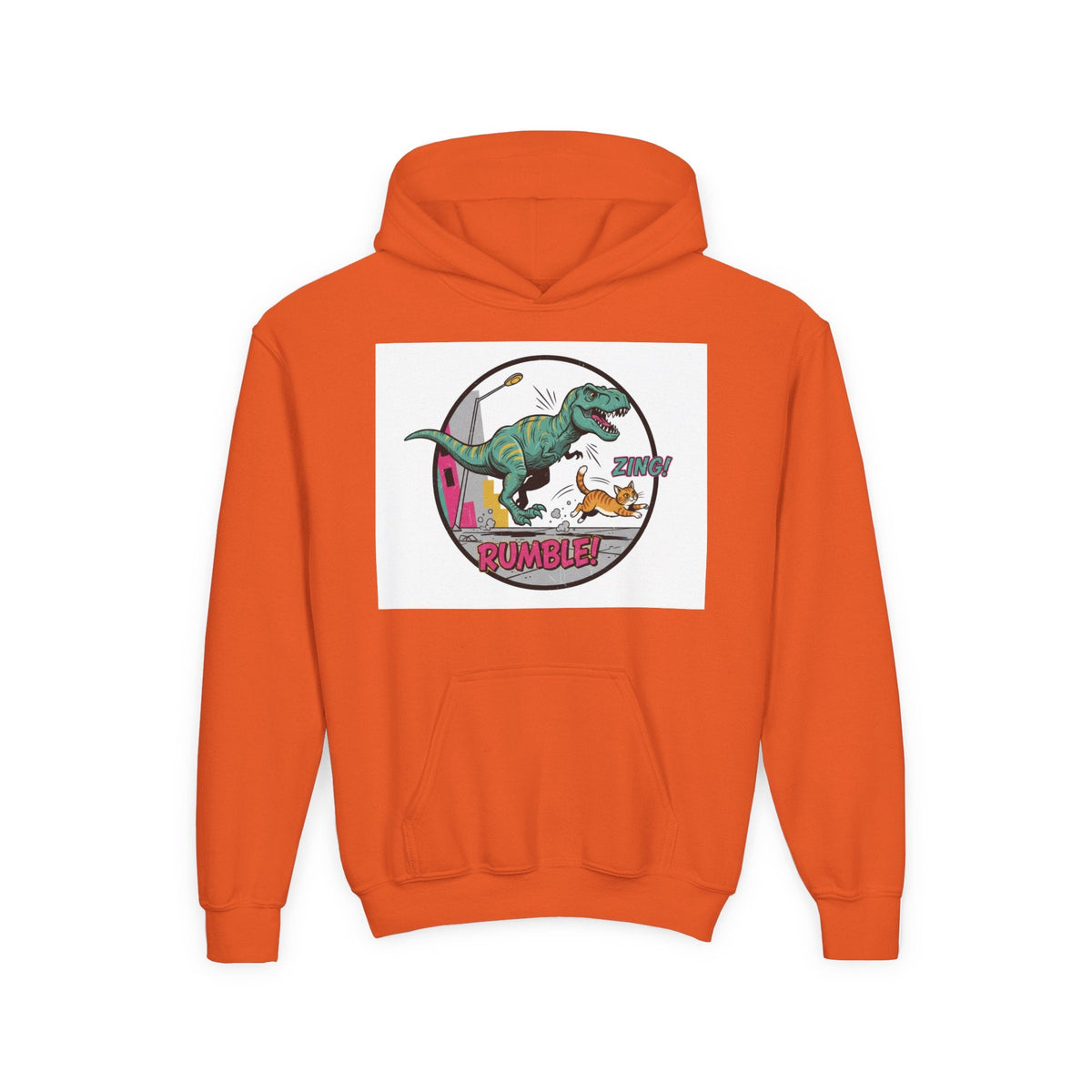 T-Rex Chase Dino Rumble Youth Hoodie | Dinosaur Graphic Sweatshirt