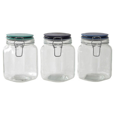 Glass Storage Jar 1050 ml  (3 Assorted Colours) | Luca
