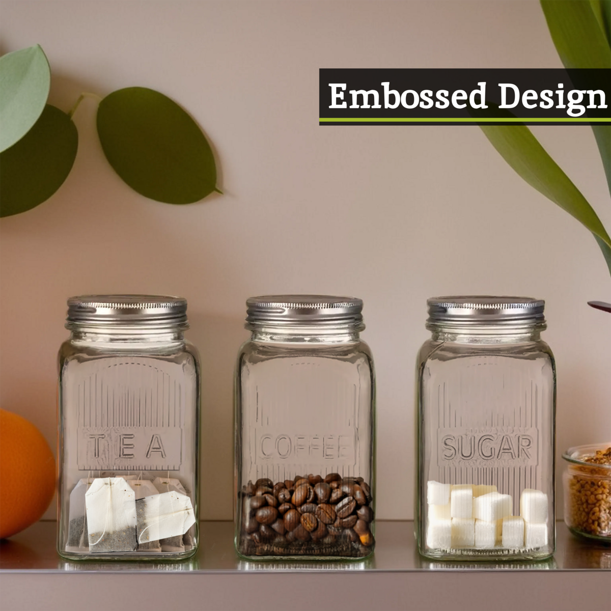 Set Of Three Glass Jars With Silver Lids | Luca