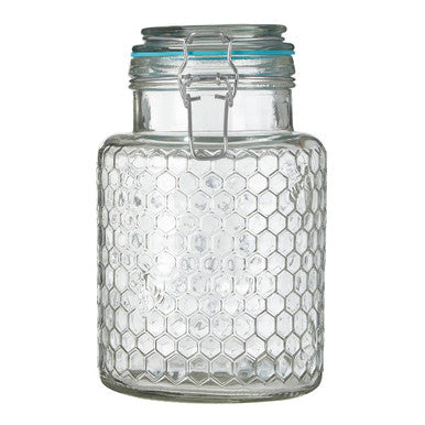 Apiary Clear Glass Honeycomb Jar with Blue Silicone Seal 1300ml