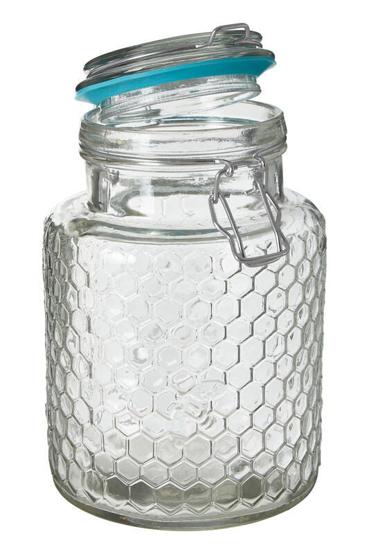 Apiary Clear Glass Honeycomb Jar with Blue Silicone Seal 1300ml