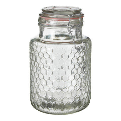 Apiary Clear Glass Honeycomb Jar with Pink Silicone Seal 1300ml
