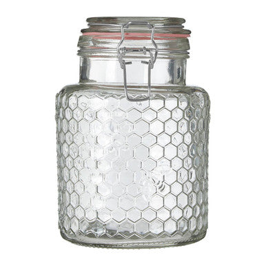 Apiary Clear Glass Honeycomb Jar with Pink Silicone Seal 1300ml