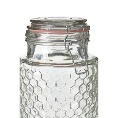 Apiary Clear Glass Honeycomb Jar with Pink Silicone Seal 1300ml
