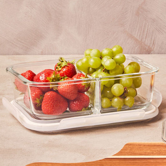 Freska 2 Section Rectangular Glass Container With Lid 1040 Ml