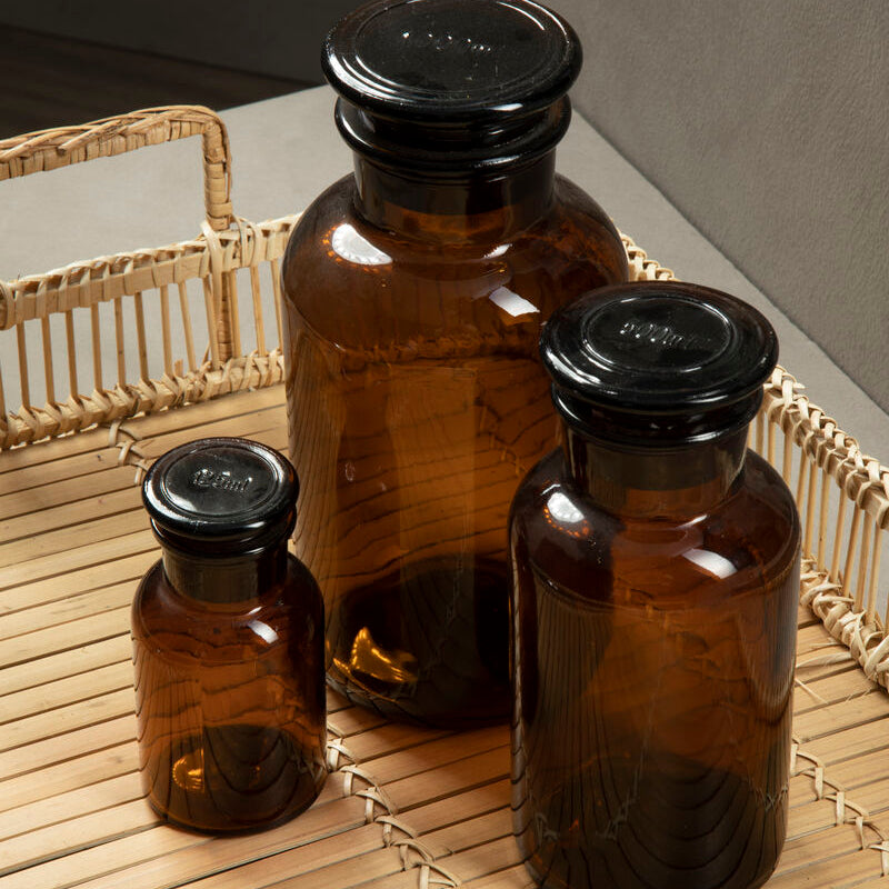 Apothecary Black Glass Small Reagent Bottle with Embossed Label 250ml