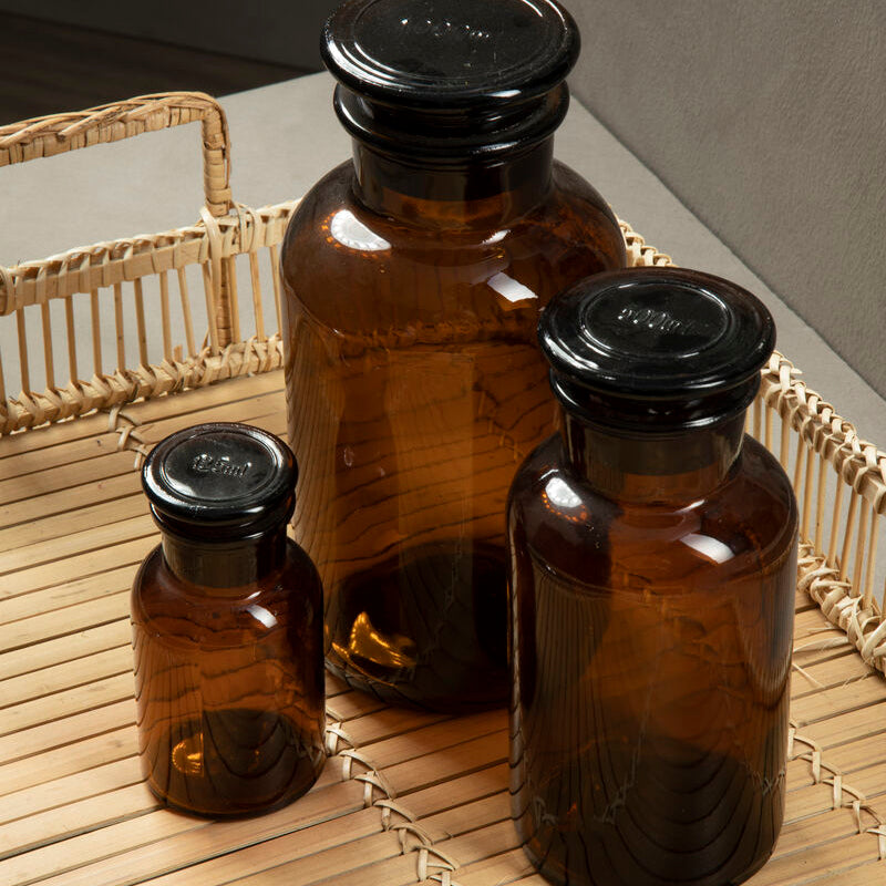 Apothecary Amber Glass Medium Bottle with Matching Lid 500ml
