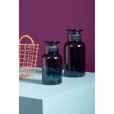 Apothecary Smoke Grey Glass Large Reagent Bottle with Round Lid 500ml