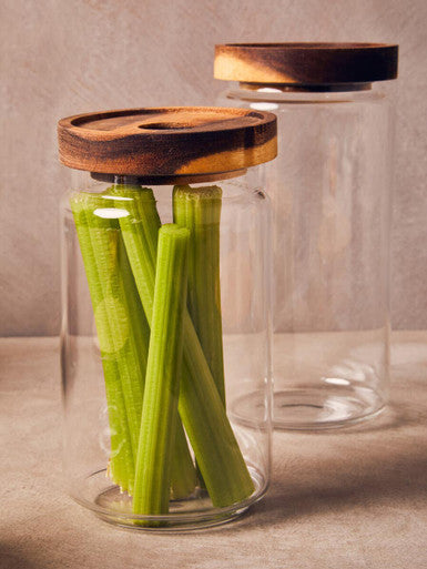 Glass Storage Jar with Acacia Wood Lid 800ml | Freska