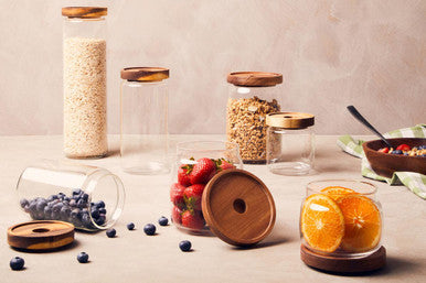 Glass Storage Jar with Acacia wood Lid 700ml | Freska