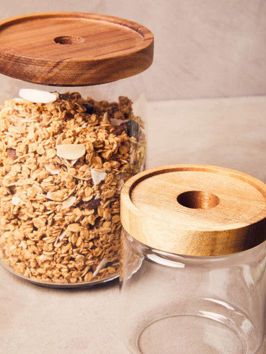 Glass Storage Jar with Acacia wood Lid 700ml | Freska