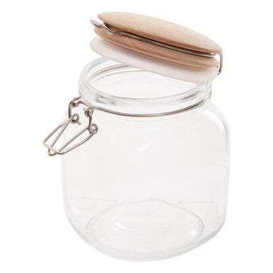 Square 1050Ml Glass Jar With Wooden Lid | Luca