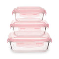 Set of 3 Rectangular Glass Containers with Pink Lids | Freska