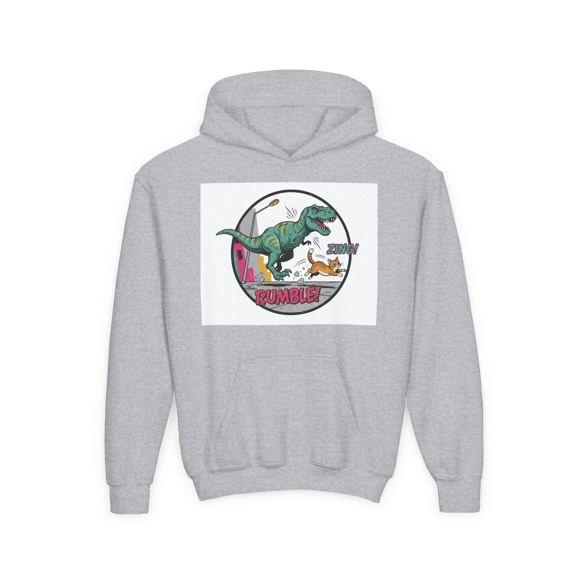 T-Rex Chase Dino Rumble Youth Hoodie | Dinosaur Graphic Sweatshirt