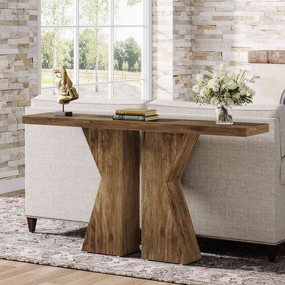 140cm Wood Console Table, 140 cm Sofa Table Entryway Table with K-Shaped Frame