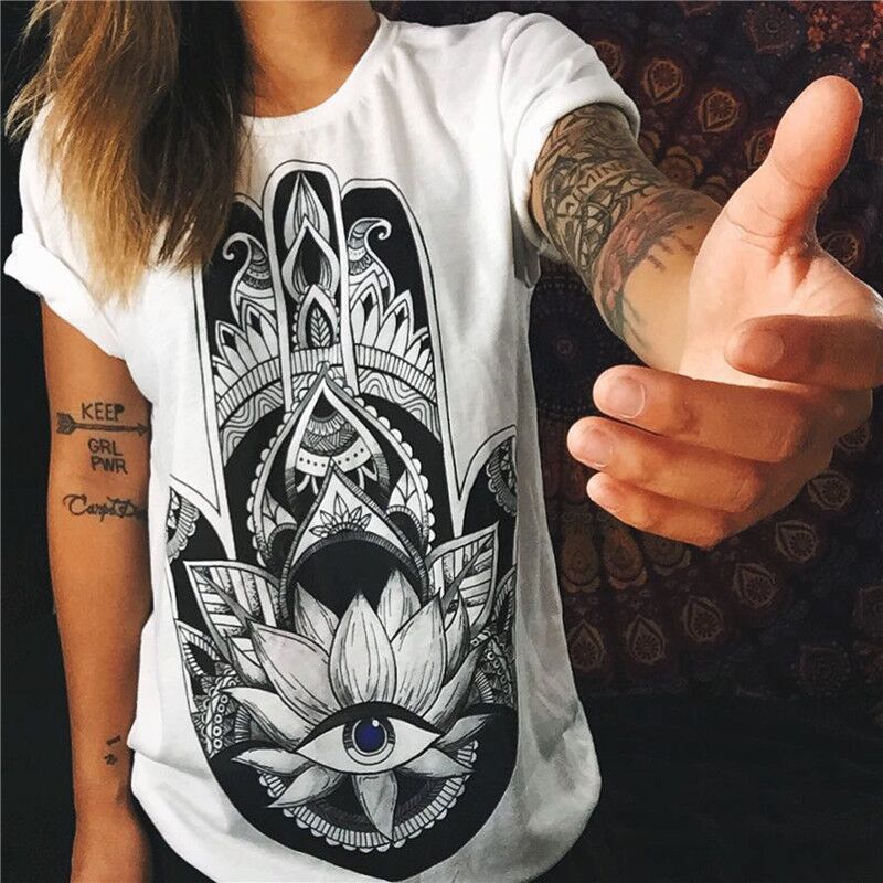 Summer fashion trend loose cotton black and white letter T-shirt print top