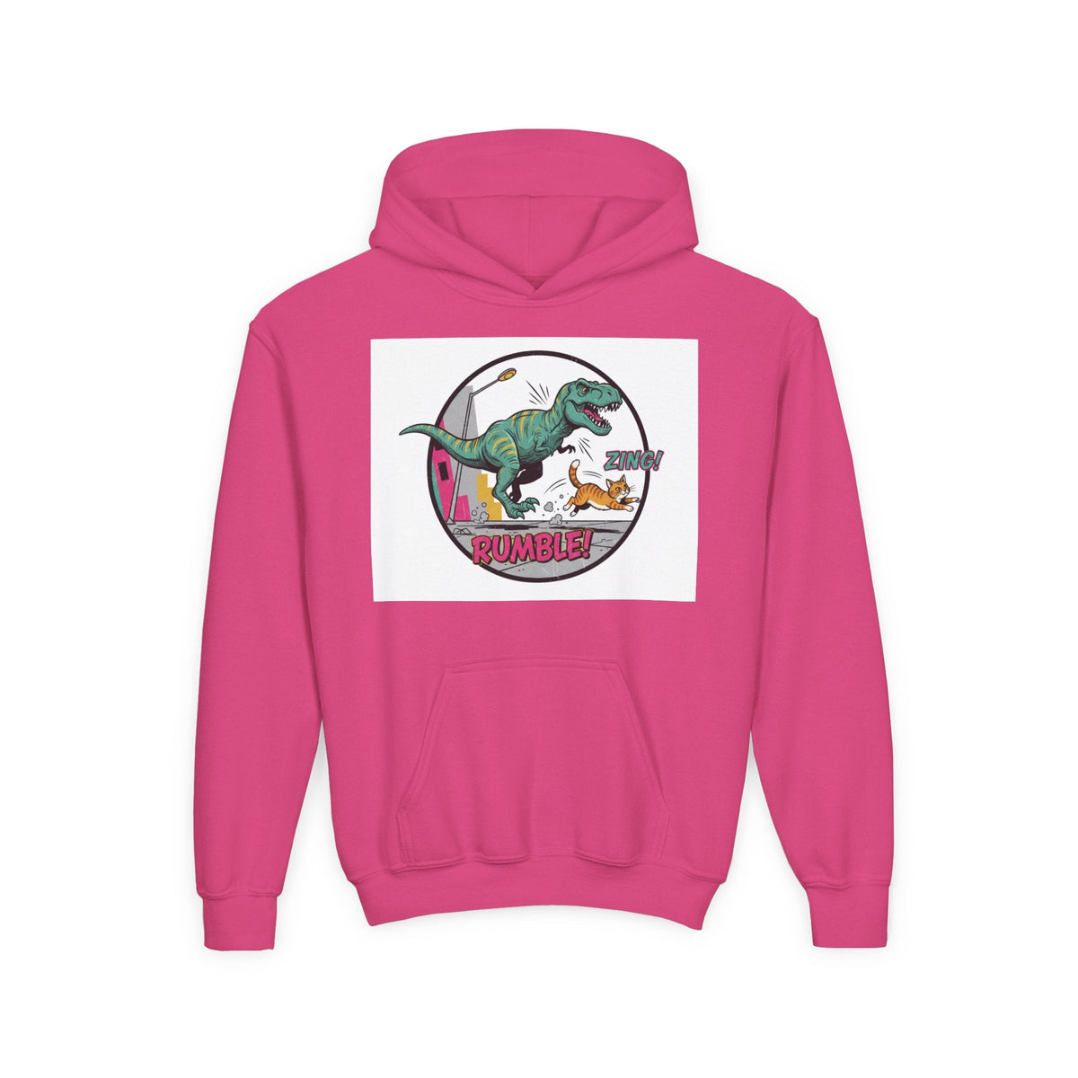 T-Rex Chase Dino Rumble Youth Hoodie | Dinosaur Graphic Sweatshirt