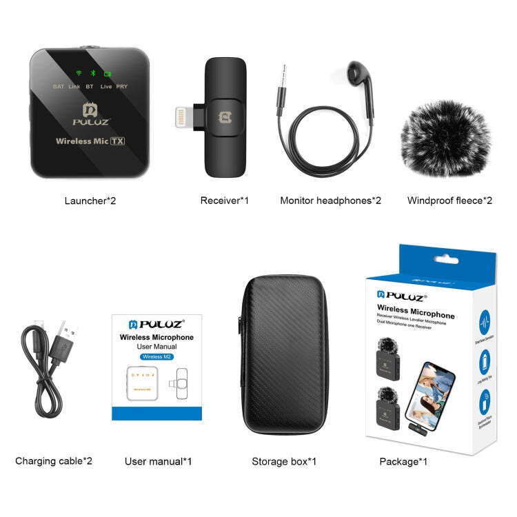 PULUZ Wireless Lavalier Microphone for iPhone / iPad, 8-Pin Receiver and Dual Mi