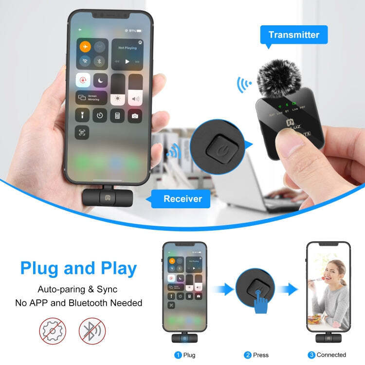 PULUZ Wireless Lavalier Microphone for iPhone / iPad, 8-Pin Receiver and Dual Mi