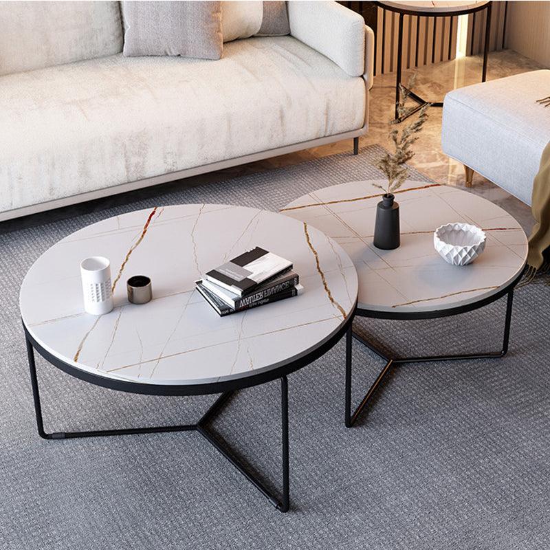 Iver Stone Round Nesting Coffee Table Set, Black & White
