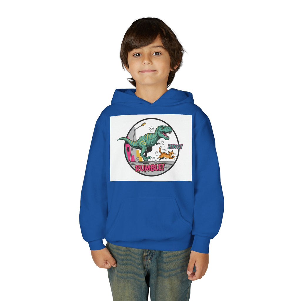 T-Rex Chase Dino Rumble Youth Hoodie | Dinosaur Graphic Sweatshirt