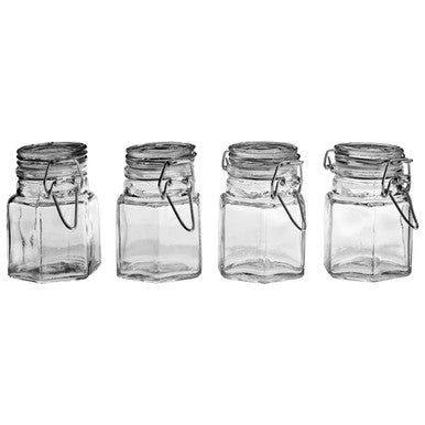 Grocer Glass and Clip Top Lids Spice Jars Set of 4