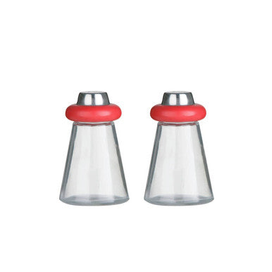 Red Plastic/Glass Salt and Pepper Shakers | Cone Condiments