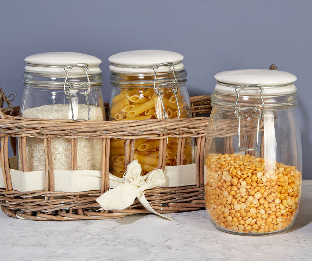 Country Cottage Set of 3 Glass Jars in a Basket