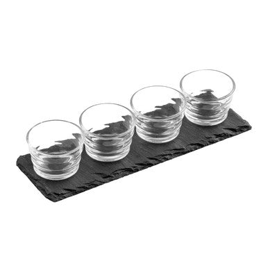 Preto 4 Ribbed Glass Bowls Slate Tray Set