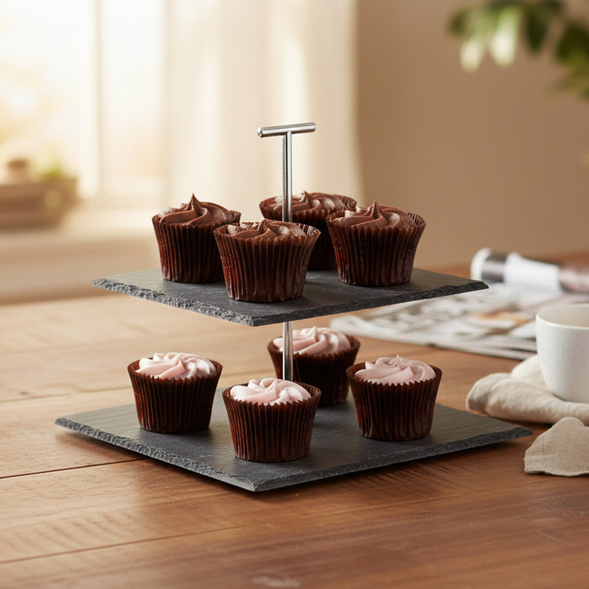 Preto Slate 2 Tier Square Cake Stand