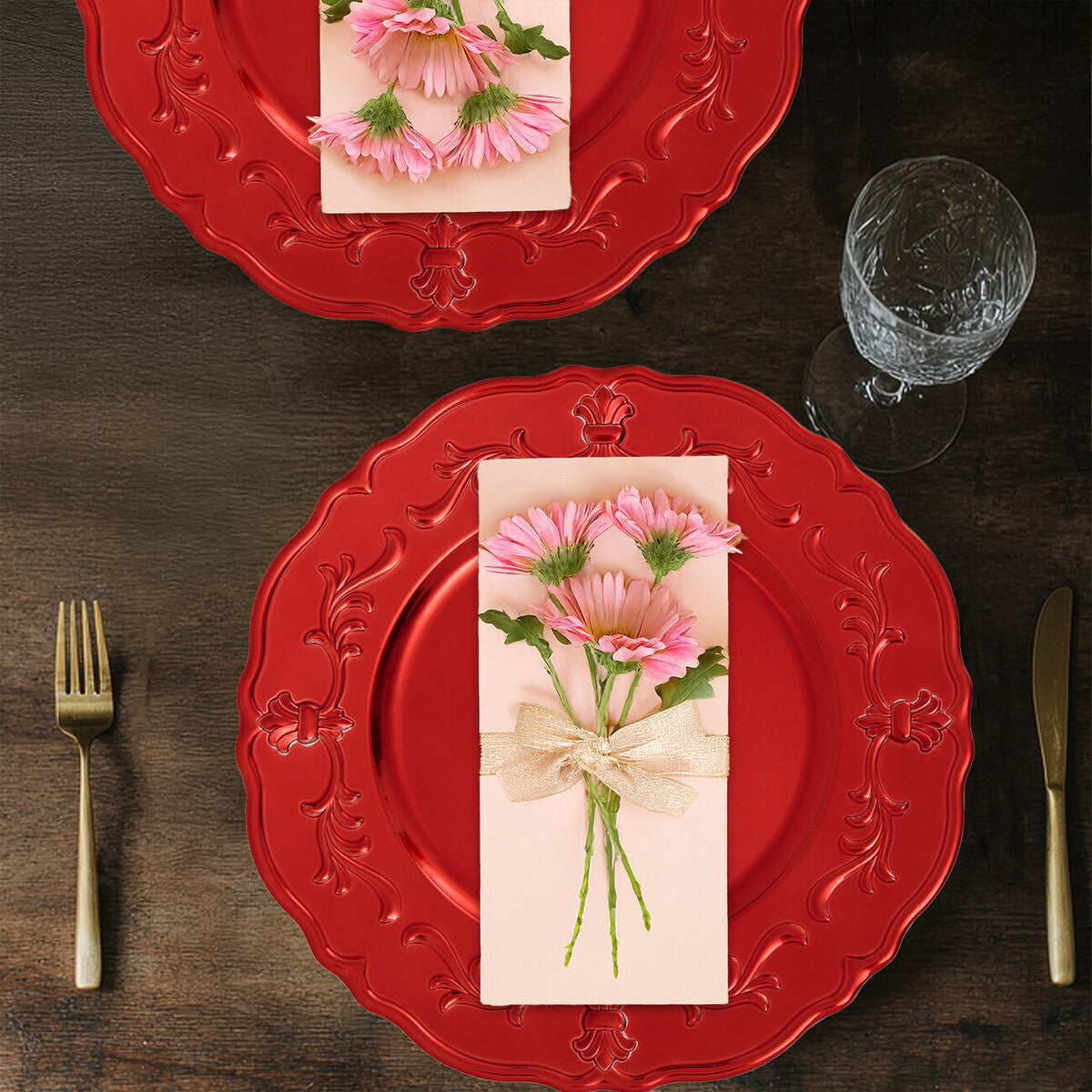 Dia Red Finish Baroque Charger Plate