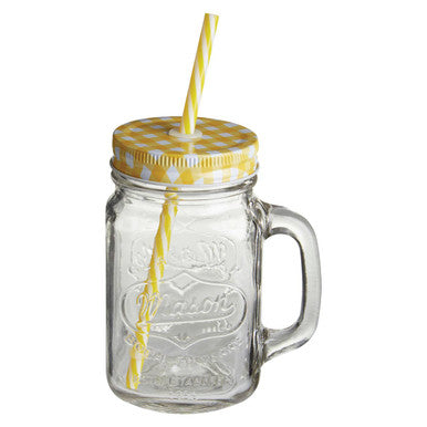 Bocal Embossed Mason Square Jar Mug With Yellow Lid