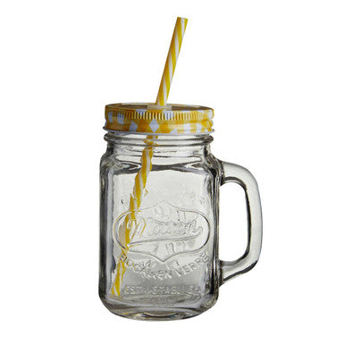 Bocal Embossed Mason Square Jar Mug With Yellow Lid