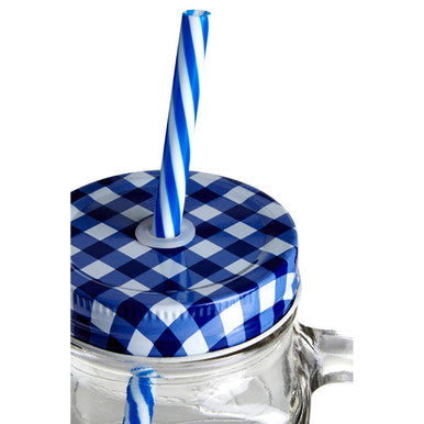 Bocal Embossed Mason Square Jar Mug With Blue Gingham Lid