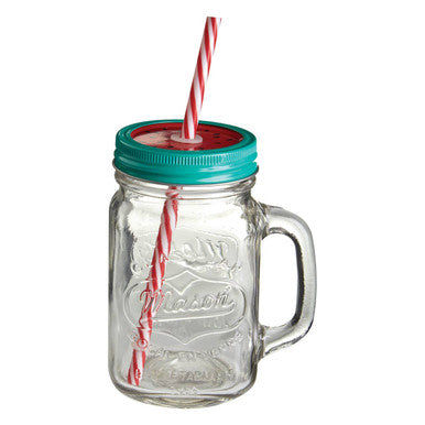 Bocal Embossed Mason Square Jar Mug With Watermelon Lid